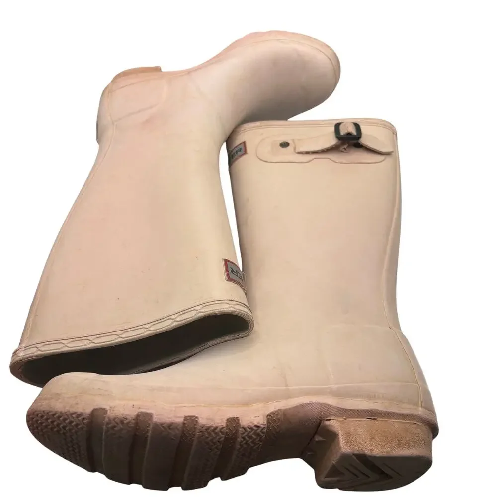 Hunter Original Tall Waterproof Rain Boots Cream White Youth Girls Size 4
